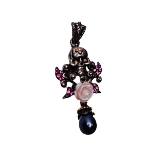 BARBARA BIXBY Skull Rose Pearl Tourmaline Sterling Silver Pendant - Picture 4 of 7